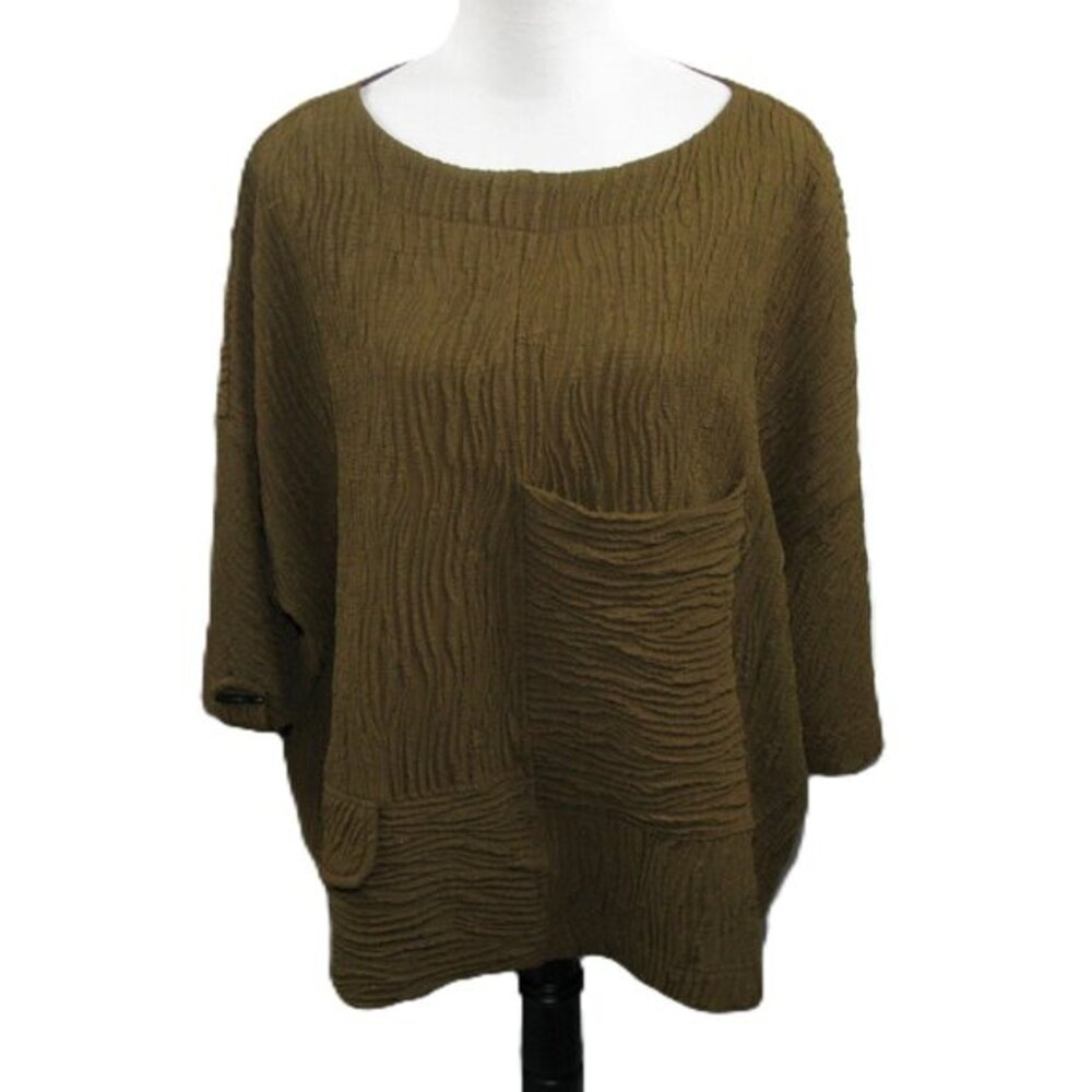 Moonlight Y&S Fashion Vintage Brown Crepe Oversized Short Sleeve Top Size Small